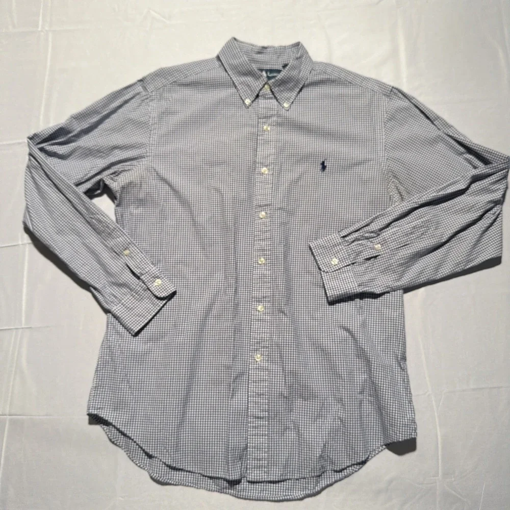 Polo Ralph Lauren Shirt Mens L Navy Plaid Classic Long Sleeve Button‎ Down